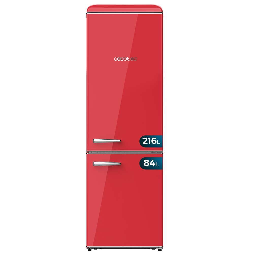 Cecotec Réfrigérateur Combiné Rétro 300L Bolero CoolMarket Combi Origin 300 Rouge E, Classe E, LED Intérieur, Crisper Box, Contrôle de Température, Po