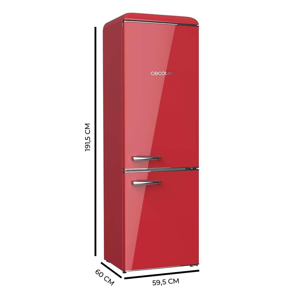 Cecotec Réfrigérateur Combiné Rétro 300L Bolero CoolMarket Combi Origin 300 Rouge E, Classe E, LED Intérieur, Crisper Box, Contrôle de Température, Po