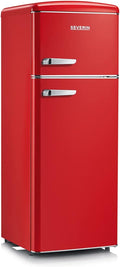 SEVERIN Réfrigérateur Congélateur 2 portes, Pose libre, Largeur 55 cm, 206L, Classe E, Veggibox incluse, Rétro, Rouge, RKG 8930