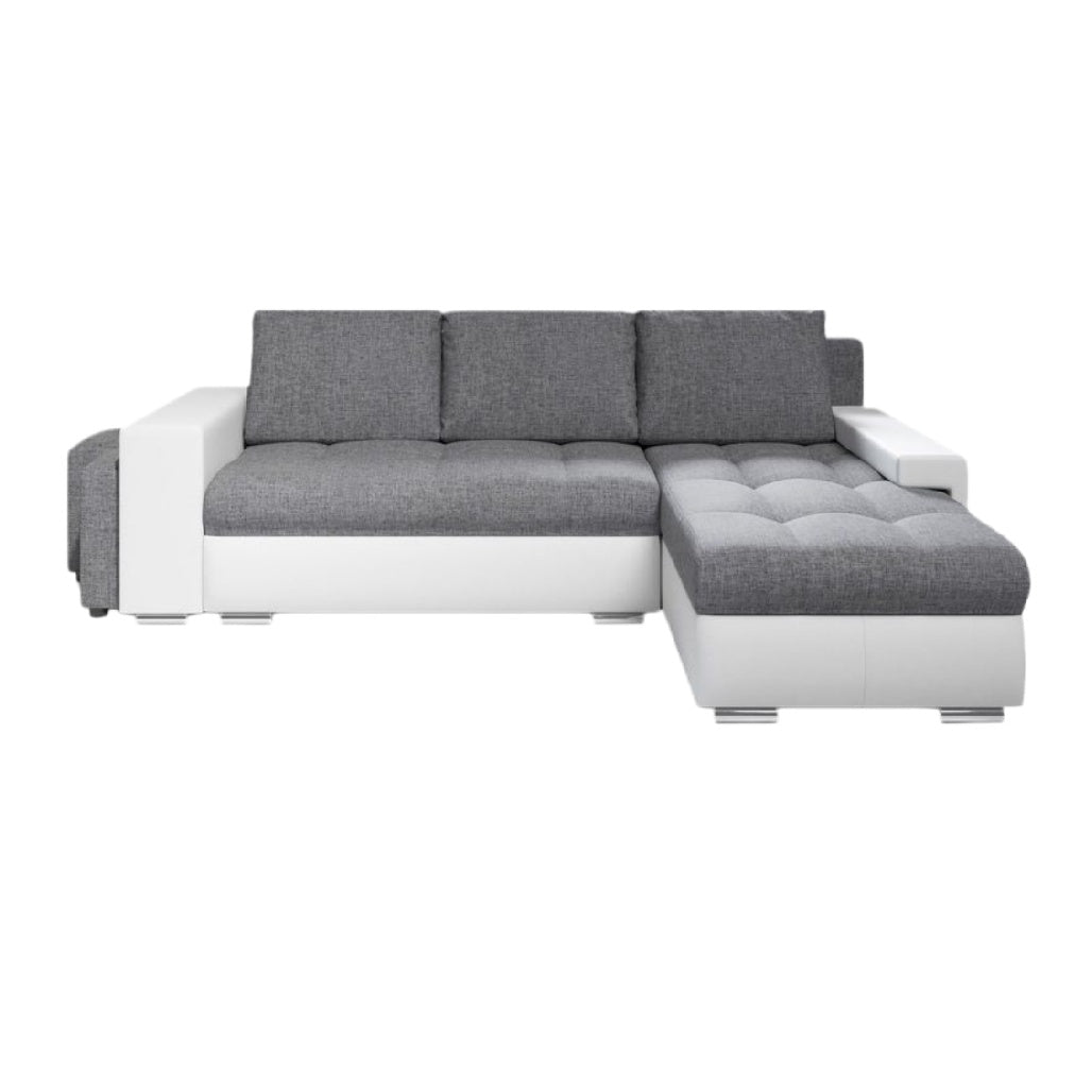 Canapé d'angle modern en tissu gris avec accoudoirs blancs
