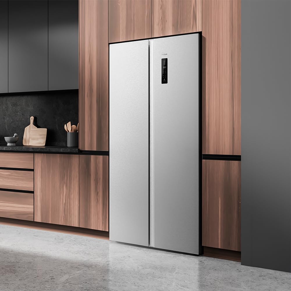 Cecotec Réfrigérateur Américain CoolMarket SBS 430 Inox E. 2 Portes, Side by Side 430 L, Hauteur 176 cm et Largeur 84 cm, Multi Air Flow System, Total No Frost, Motor Inverter Plus