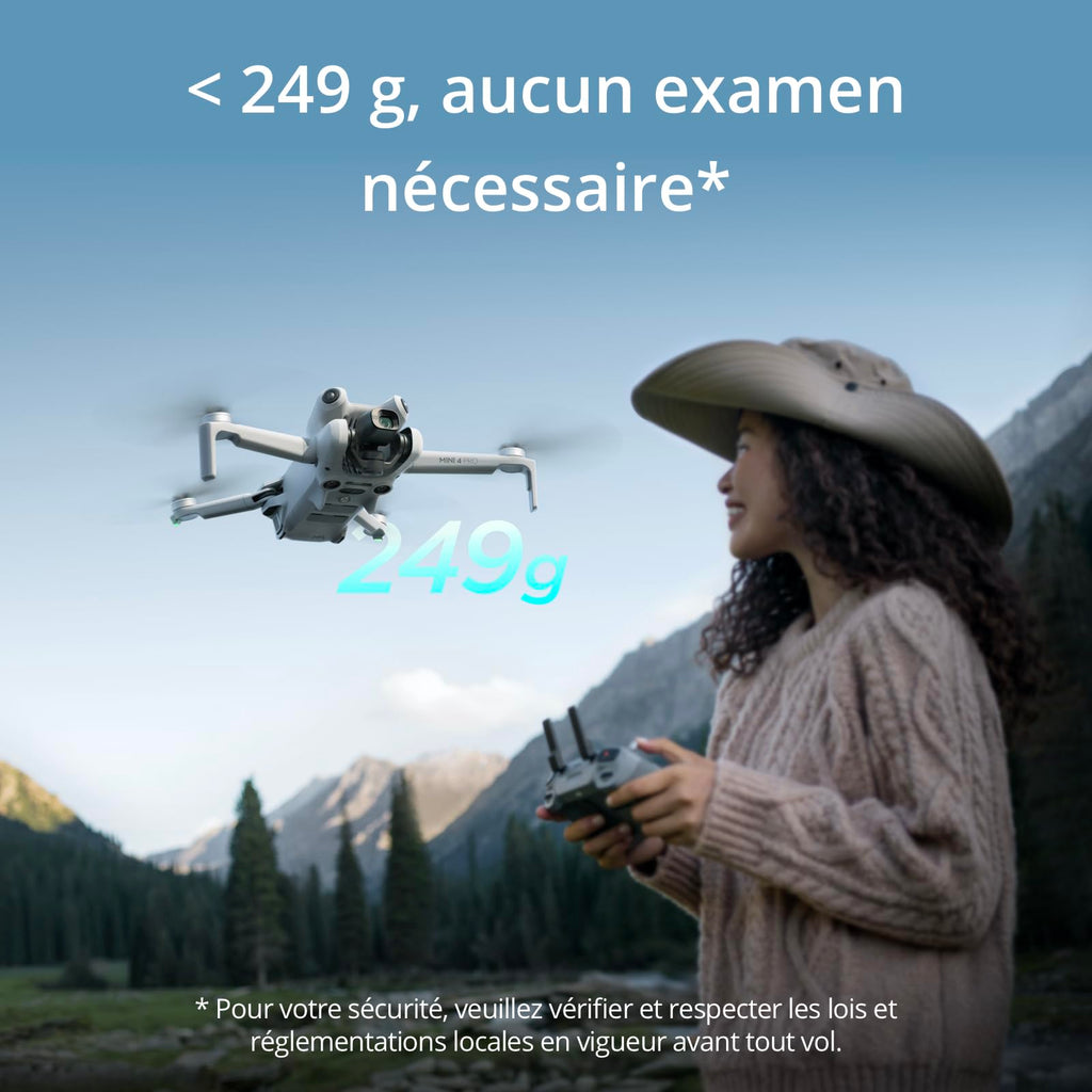DJI Mini 4 Pro (DJI RC 2), Mini Drone Pliable avec Caméra 4K pour Adultes, Moins de 0,549 lb/249 g, Temps de Vol 34 min, Transmission Vidéo 20 km, Détection Omnidirectionnelle, C0