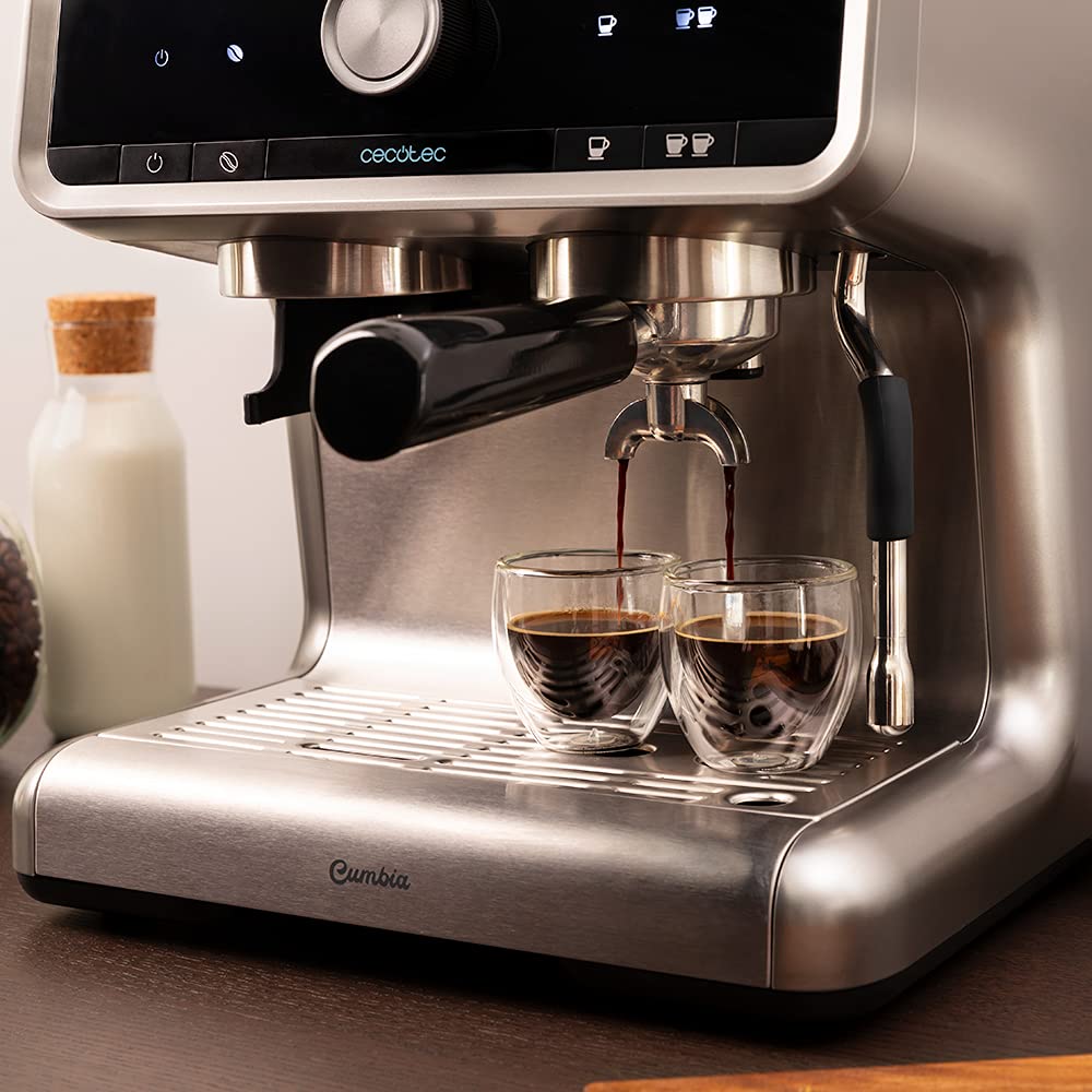 Cecotec Machine à café Express Power Espresso 20 Barista Cream. 2 Thermoblocks, 20Bars, Manomètre, Mode Auto pour 1 et 2 Café(s), Buse vapeur Orientable, Conduit pour Infusions, 2900W.
