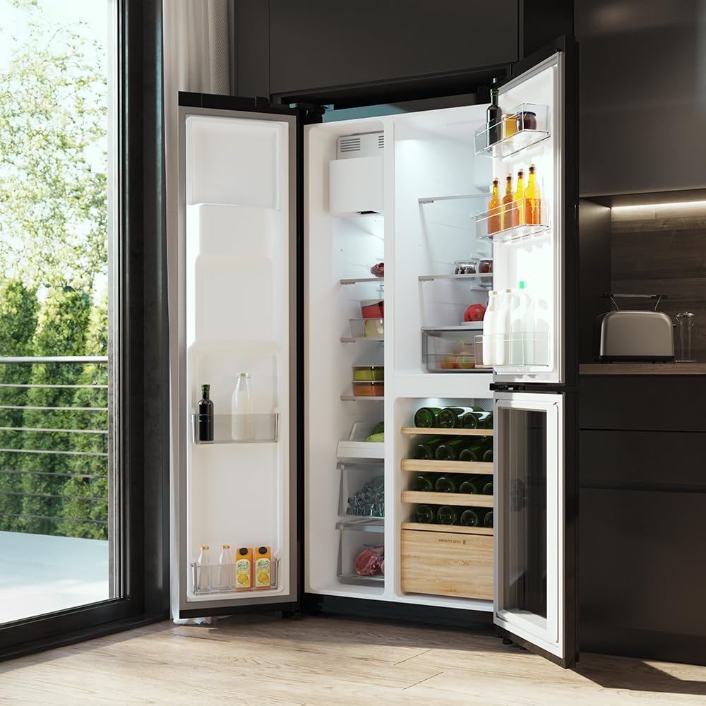 Cecotec Réfrigérateur avec 3 portes Bolero CoolMarket TDW 529 WID Black Glass E. Réfrigérateur 3 portes noir, cave à vin, 529L, Inverter Plus, Total No Frost, E, MultiAirFlow, Fast Cooling.
