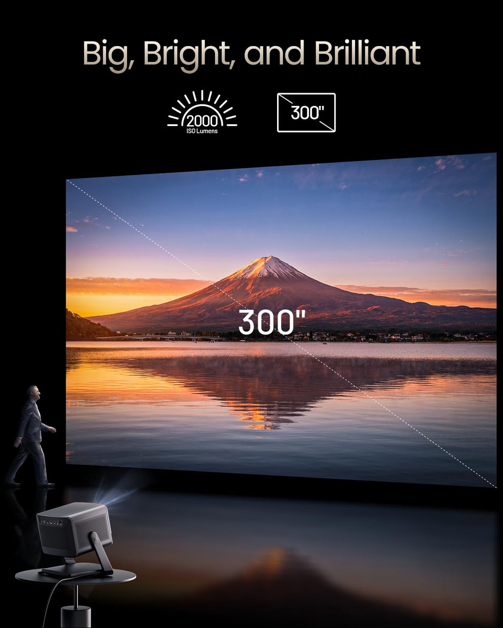 Dangbei 4K Vidéoprojecteur avec Google TV & Netflix, 2000 Lumens ISO, Stand intégré, 3D, Auto Keystone/Focus, Vidéoprojecteur Home Cinéma WiFi et Bluetooth (DBOX02 Pro)