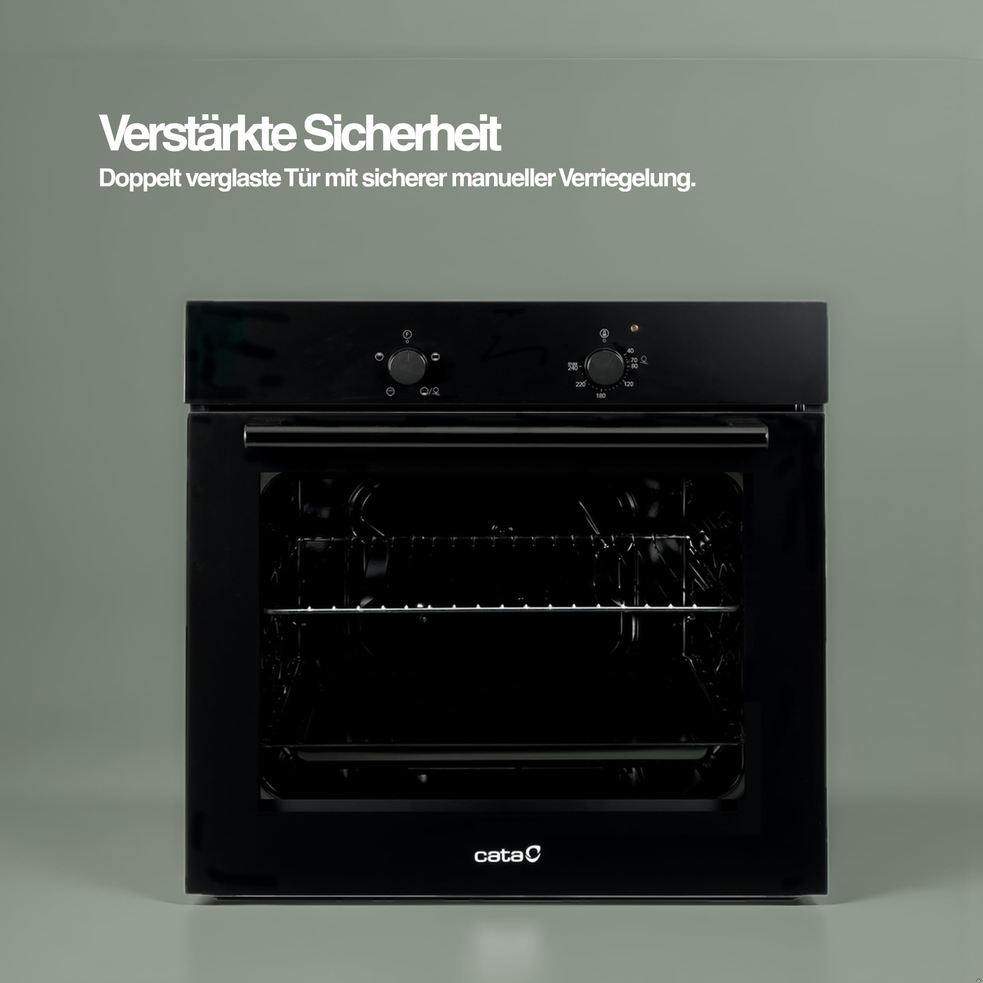 Cata Four statique SES 6004 BK 4 fonctions porte panoramique Full Glass Nettoyage AquaSmart Éclairage intérieur Largeur 60 cm Grande capacité 62 L Éclairage intérieur Finition inox Verre noir