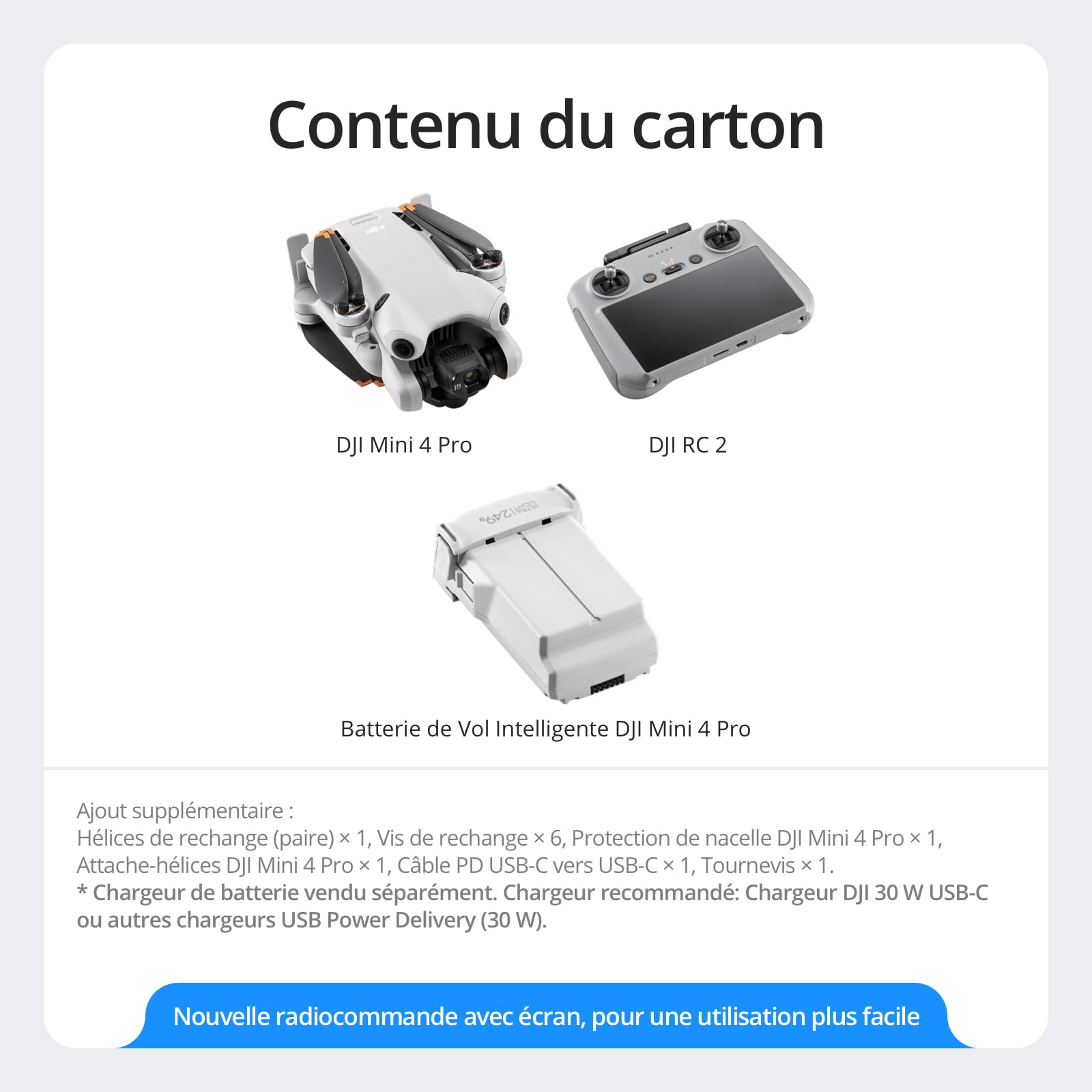 DJI Mini 4 Pro (DJI RC 2), Mini Drone Pliable avec Caméra 4K pour Adultes, Moins de 0,549 lb/249 g, Temps de Vol 34 min, Transmission Vidéo 20 km, Détection Omnidirectionnelle, C0