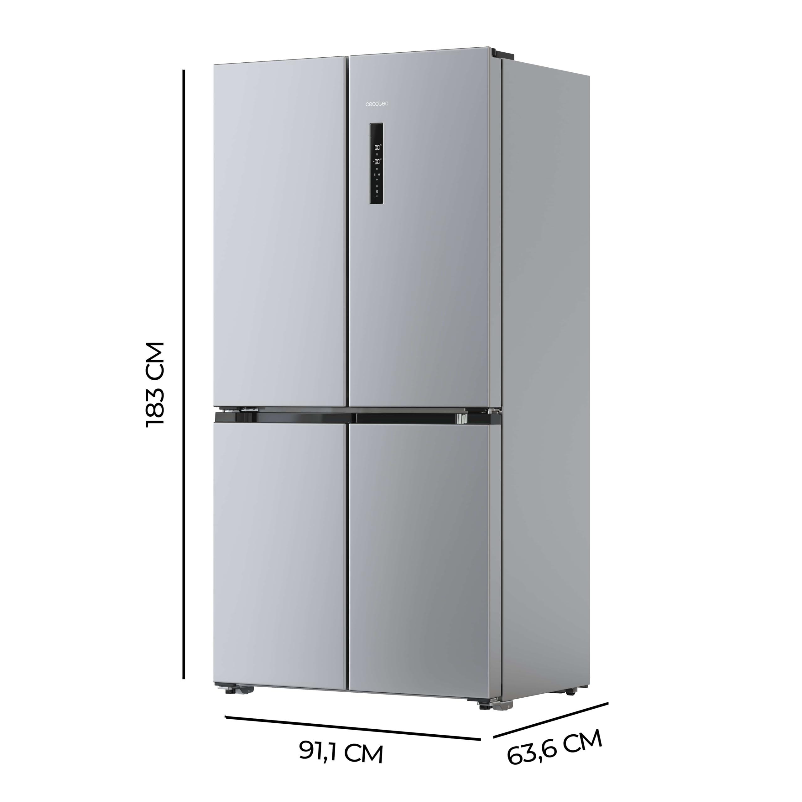 Cecotec American Refrigerator 4 Doors Stainless Steel 490 L CoolMarket 4D 490 Inox E. 183 cm High, 91 cm Wide, Low Power, Inverter Plus, Fast Cooling and Fast Freezing, Total NoFrost
