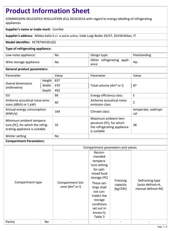 COMFEE' RCT87WH2(E) Réfrigérateur Congélateur Sous Plan, Petit Réfrigérateur Congélateur 87L avec Éclairage, Étagères Amovibles, Thermostats Réglables, Portes Réversibles, Blanc [Classe Énergétique E]