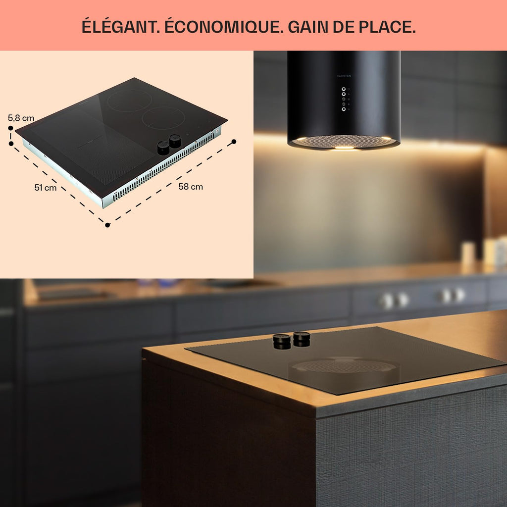 KLARSTEIN Plaque Induction en Céramique de 7000W, Plaque de Cuisson Electrique à Induction, Plaque Induction 4 Feux, Tables de Cuisson, Plaques chauffantes ThermoBoost, Rechaud Electrique Cuisine