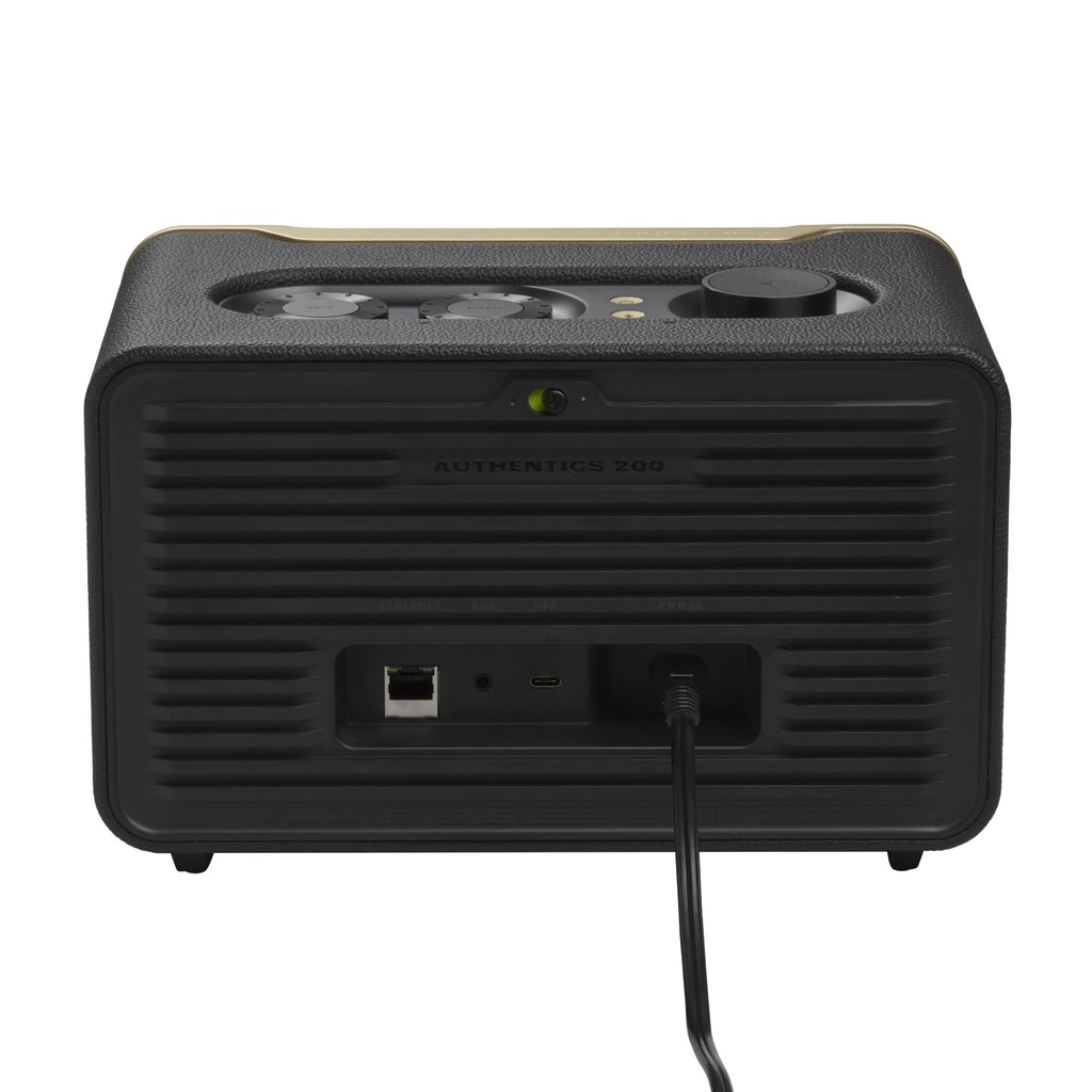 JBL Authentics 200 Enceinte Smart Home avec WiFi, Bluetooth et assistants vocaux, design rétro, noire