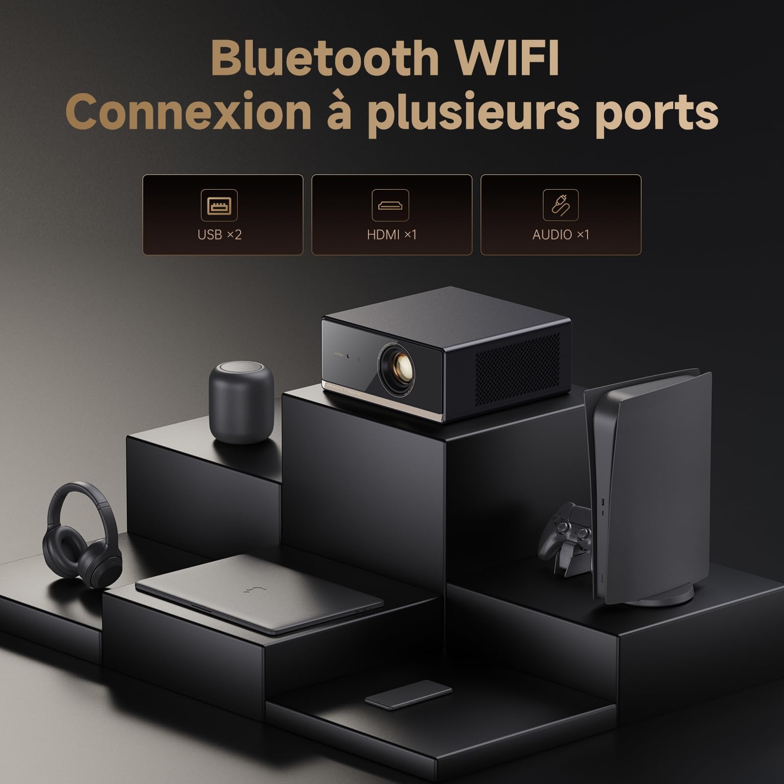 Google TV Videoprojecteur 4K 【Netflix Officiel/HDR10/1100 ANSI】 1080P Natif, WiFi Bluetooth, 12W Haut-Parleurs, Auto Focus/Keystone, WANBO X5 Pro Projecteur Video 4K Home Cinéma HDMI2.0