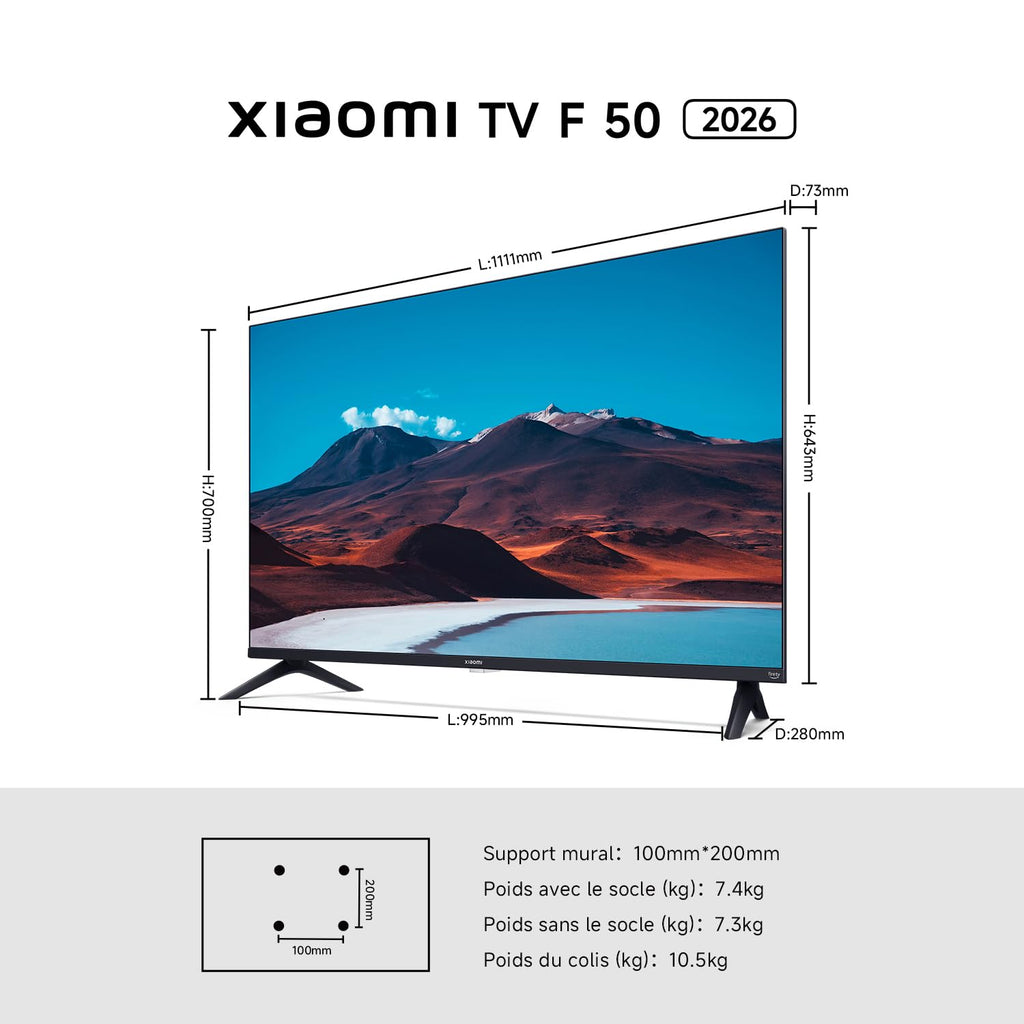 Xiaomi TV F 50, 127 cm (50 Pouces), 4K UHD, Smart TV, Fire TV, Contrôle Vocal Alexa, HDR10, MEMC, Mode Game Boost 120Hz, 2Go+32Go, Compatible avec AirPlay