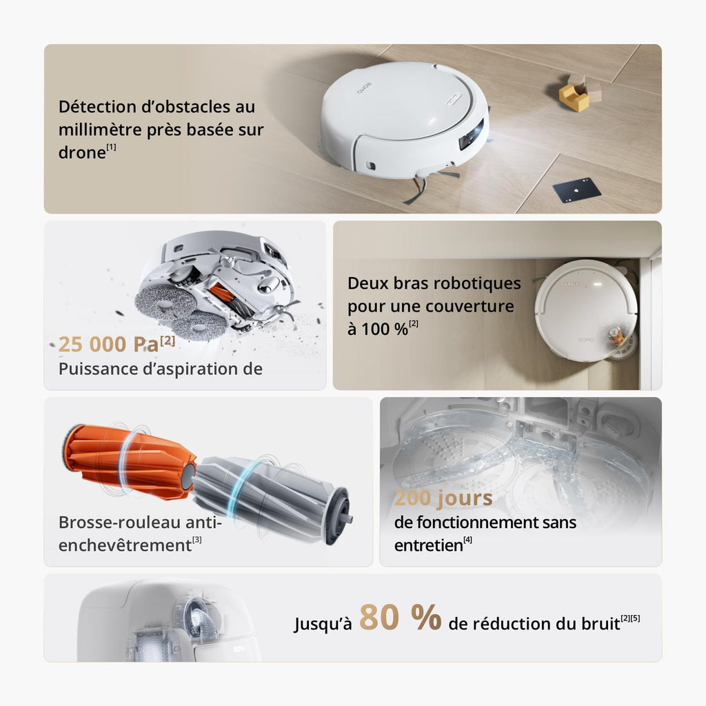 DJI ROMO S Robot Aspirateur Laveur, Aspirateur Robot de 25 000 Pa, détection de Niveau Drone, Deux Bras robotiques, 200 Jours sans Maintenance, Lavage et séchage Auto des tampons de serpillière