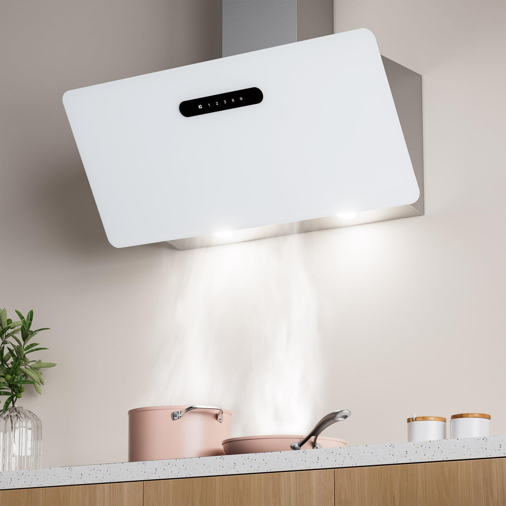 CIARRA CBCW9736K Hotte Aspirante Inclinée 90 cm 650m³/h - Classe A+++ - Filtre à Charbon Inclus - Commande Tactile- 3 Vitesses et Fonction Boost - LED Dimmable