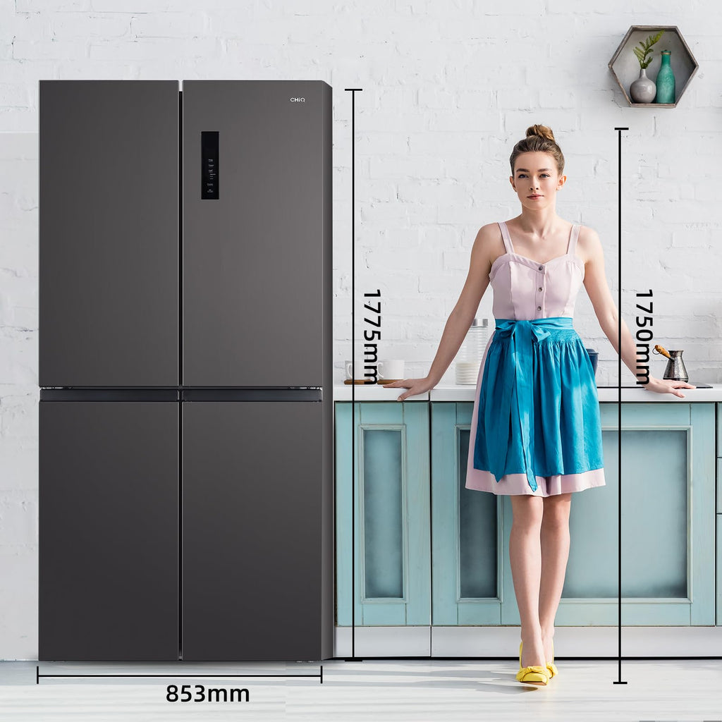 CHIQ CCD503NEIBE Réfrigérateur Américain, Multi-Portes 503 L, Inverter Compressor, No Frost, Multiple Airflow Care, Panneau tactile, Hauteur 177,5 cm, Longueur 85,3 cm, Profondeur 69,8 cm