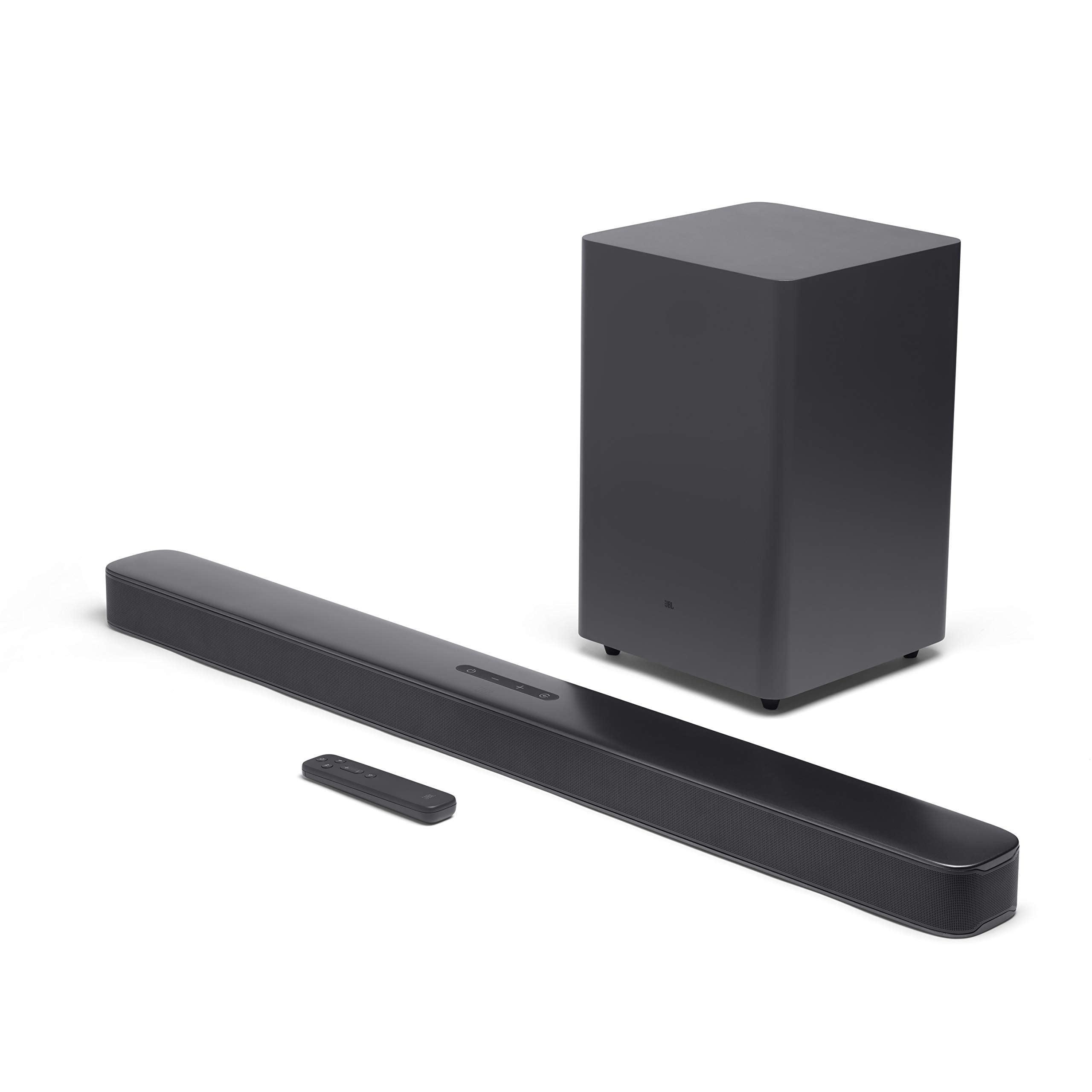 JBL Bar 2.1 Barre de Son Basses Profondes, système de Divertissement à Domicile avec capacités de Diffusion en continu et Caisson de Basses, Noir
