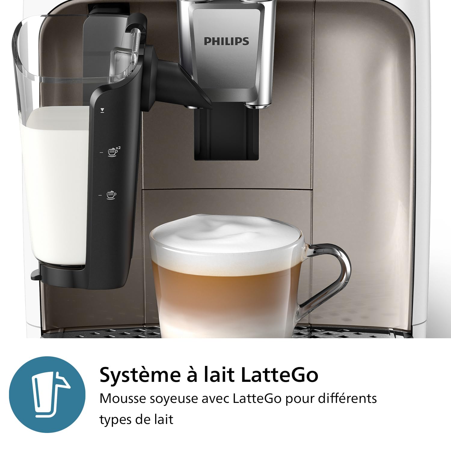 Philips Machine à Expresso Automatique Série 2300-4 Boissons, Écran tactile couleur moderne, Système de lait LatteGo, SilentBrew, Broyeur en Céramique