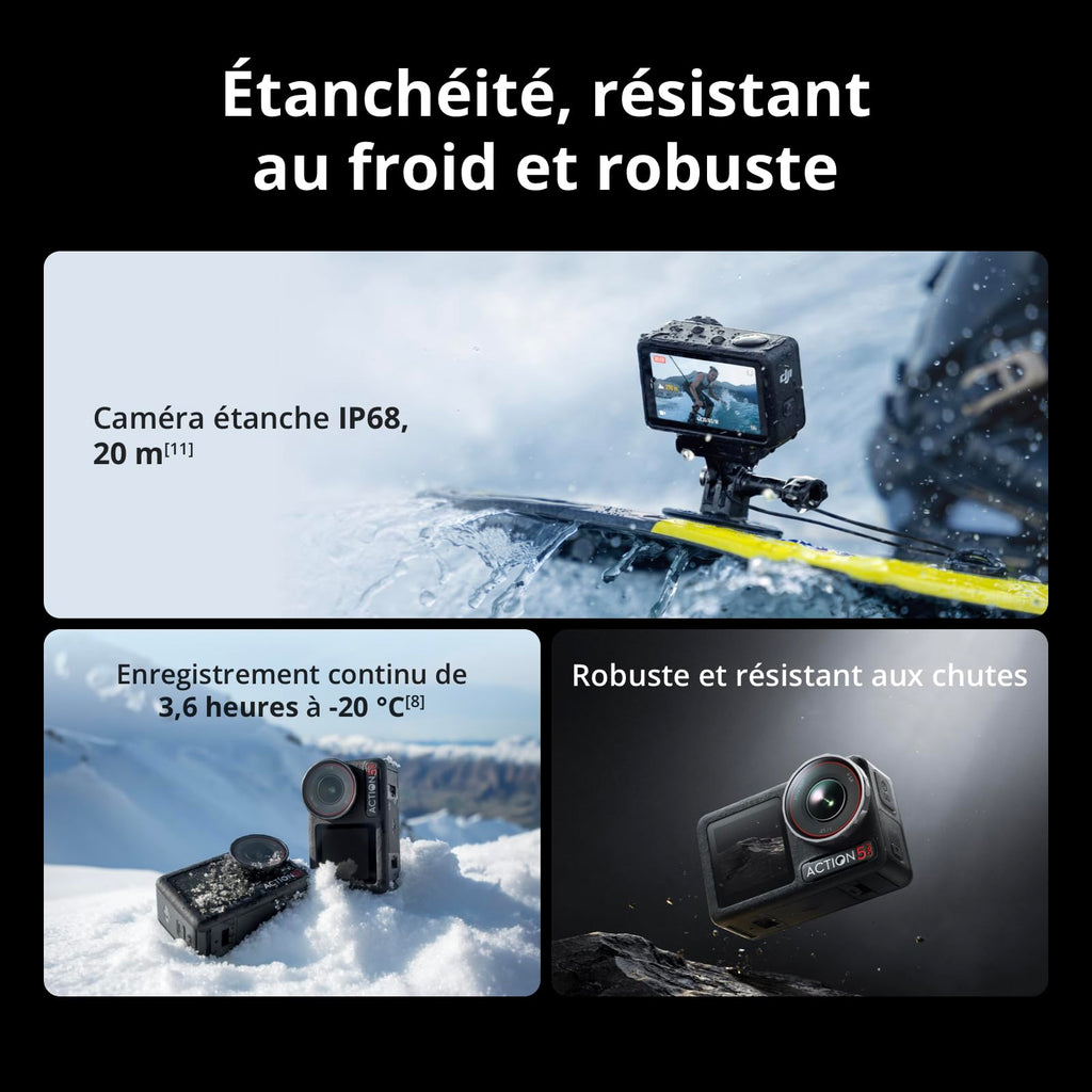 DJI Bundle Essentiel Osmo Action 5 Pro, Caméra Étanche avec Capteur 1/1,3", Vidéo 4K/120 IPS, Suivi de Sujet, Stabilisation, Double Écran Tactile OLED, Caméra d’Action 4K Idéale pour Sports, Vlog