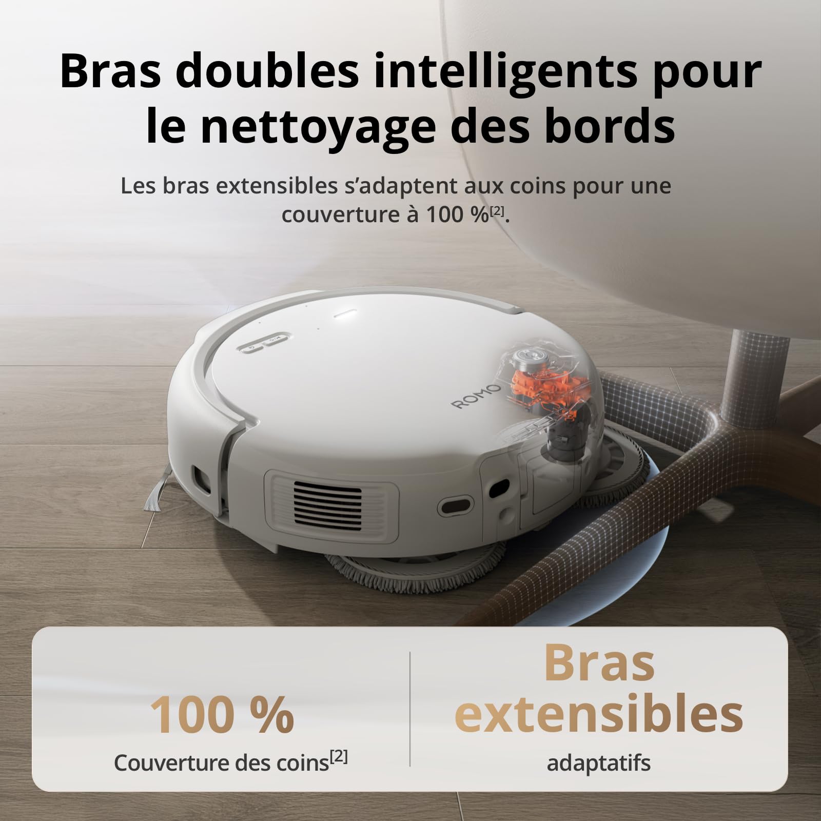 DJI ROMO S Robot Aspirateur Laveur, Aspirateur Robot de 25 000 Pa, détection de Niveau Drone, Deux Bras robotiques, 200 Jours sans Maintenance, Lavage et séchage Auto des tampons de serpillière