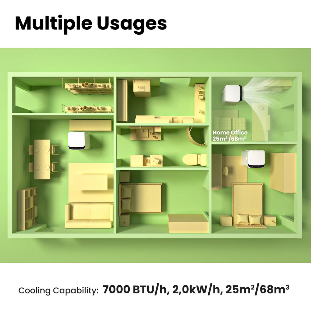 COMFEE' Climatiseur Mobile 7000 BTU/h 2kW, 3-EN-1 Refroidisseur Déshumidificateur Ventilateur, Follow me, Minuterie, Télécommande, Pour chambre et salon de 25㎡/68m³, MPPH-07CRN7, R290