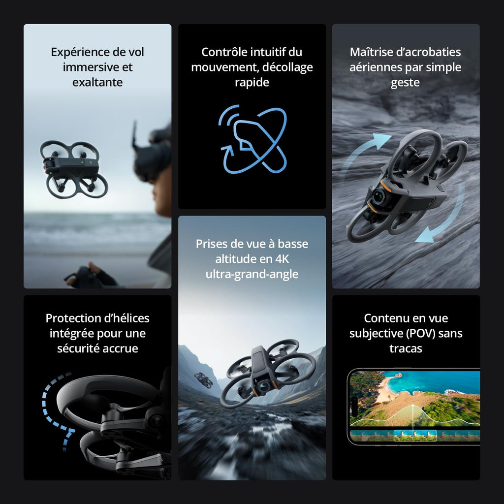 Bundle Fly Smart DJI Avata 2 (une batterie), drone FPV avec caméra 4K, expérience immersive, protection d’hélice intégrée, FOV de 155°, drone caméra a