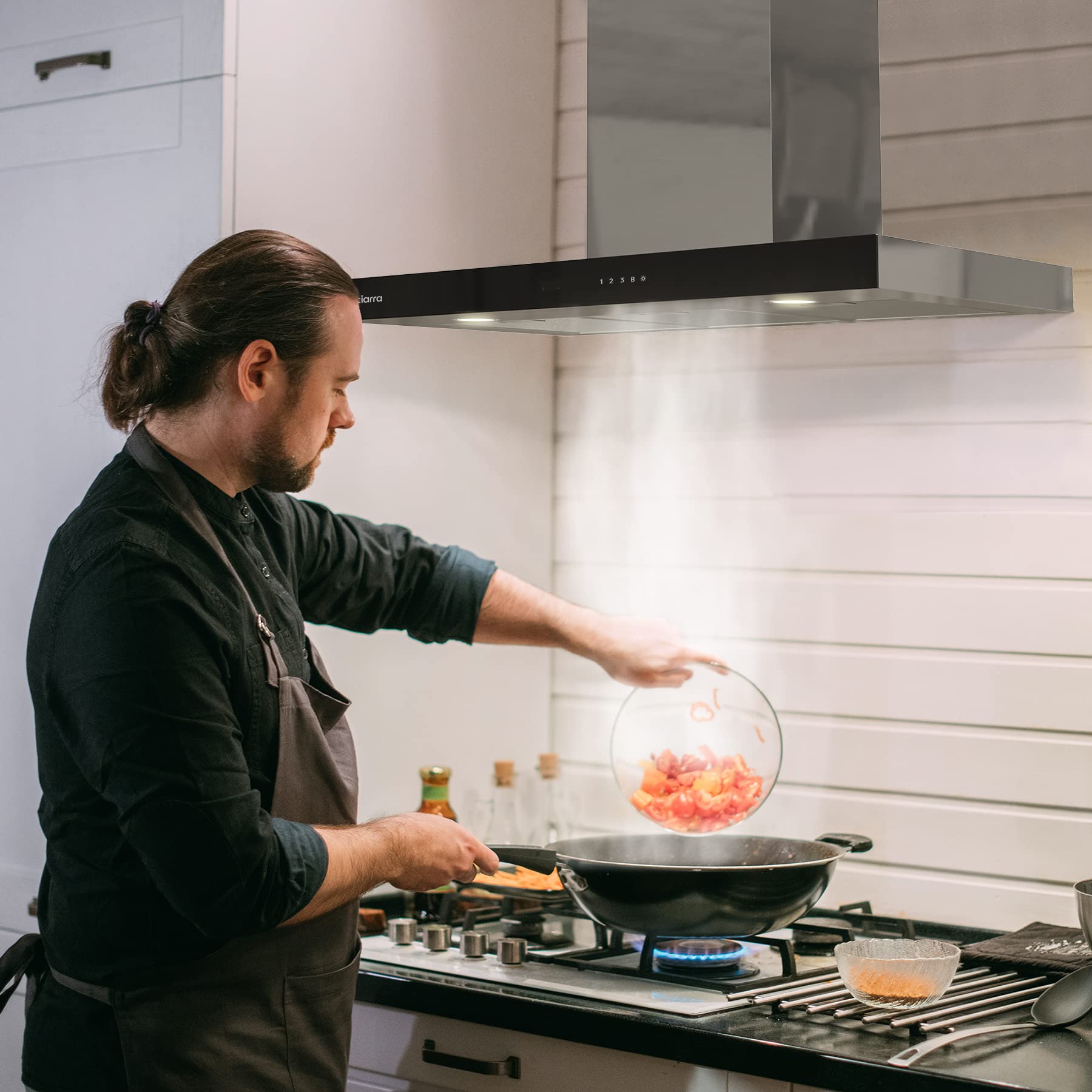 Ciarra Hotte Apisrante 90cm 650 m³/h - Class A+++ - 4 Vitesses - Fonction Boost - Hotte de Cuisine Silencieuse - Commande Tactile - Wi-Fi - LED Dimmable - Inox - CBCS9102