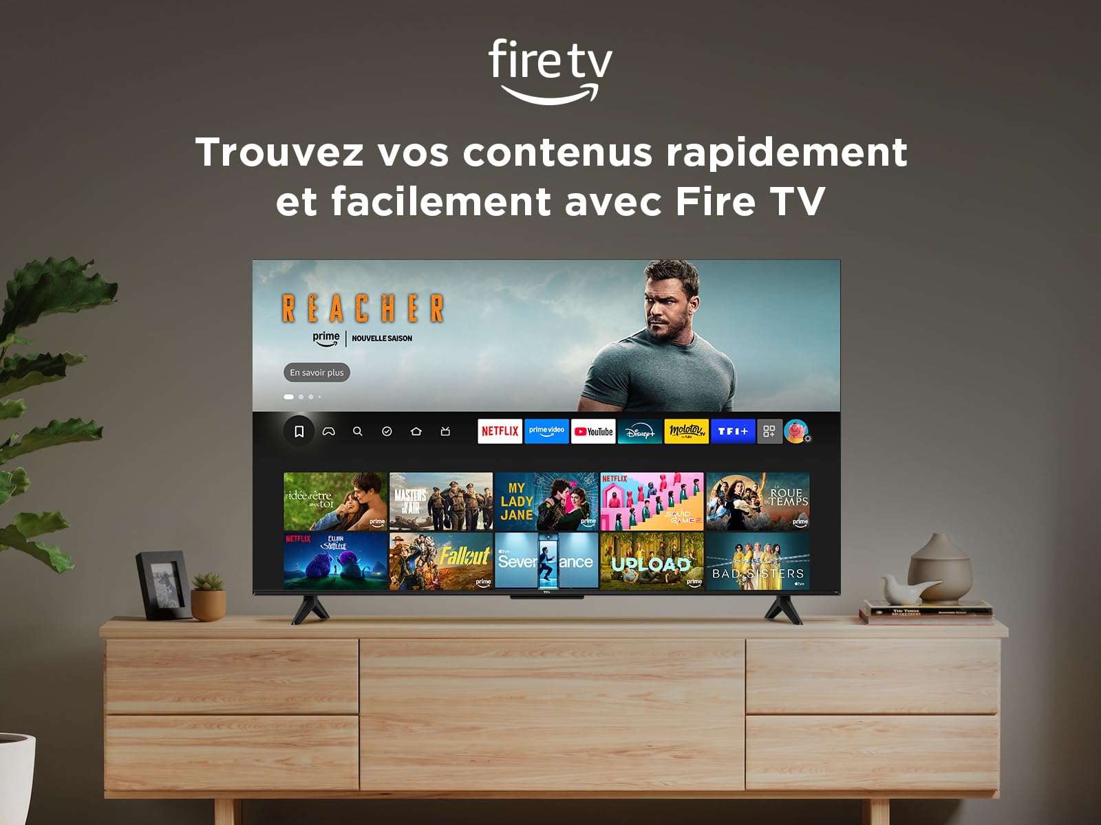 TCL 65T6C Fire TV 65 Pouces QLED 4K UHD Smart TV, HDR (Multi-Format), Dolby Atmos, Motion Clarity