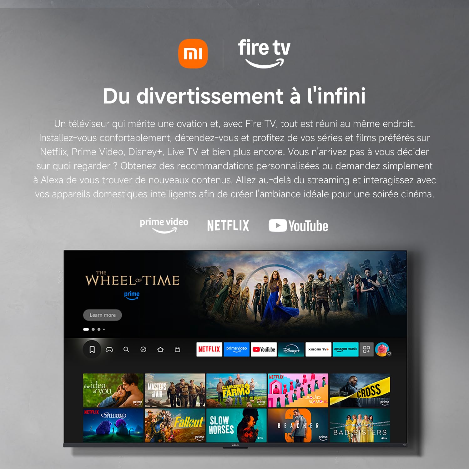 Xiaomi TV F 50, 127 cm (50 Pouces), 4K UHD, Smart TV, Fire TV, Contrôle Vocal Alexa, HDR10, MEMC, Mode Game Boost 120Hz, 2Go+32Go, Compatible avec AirPlay
