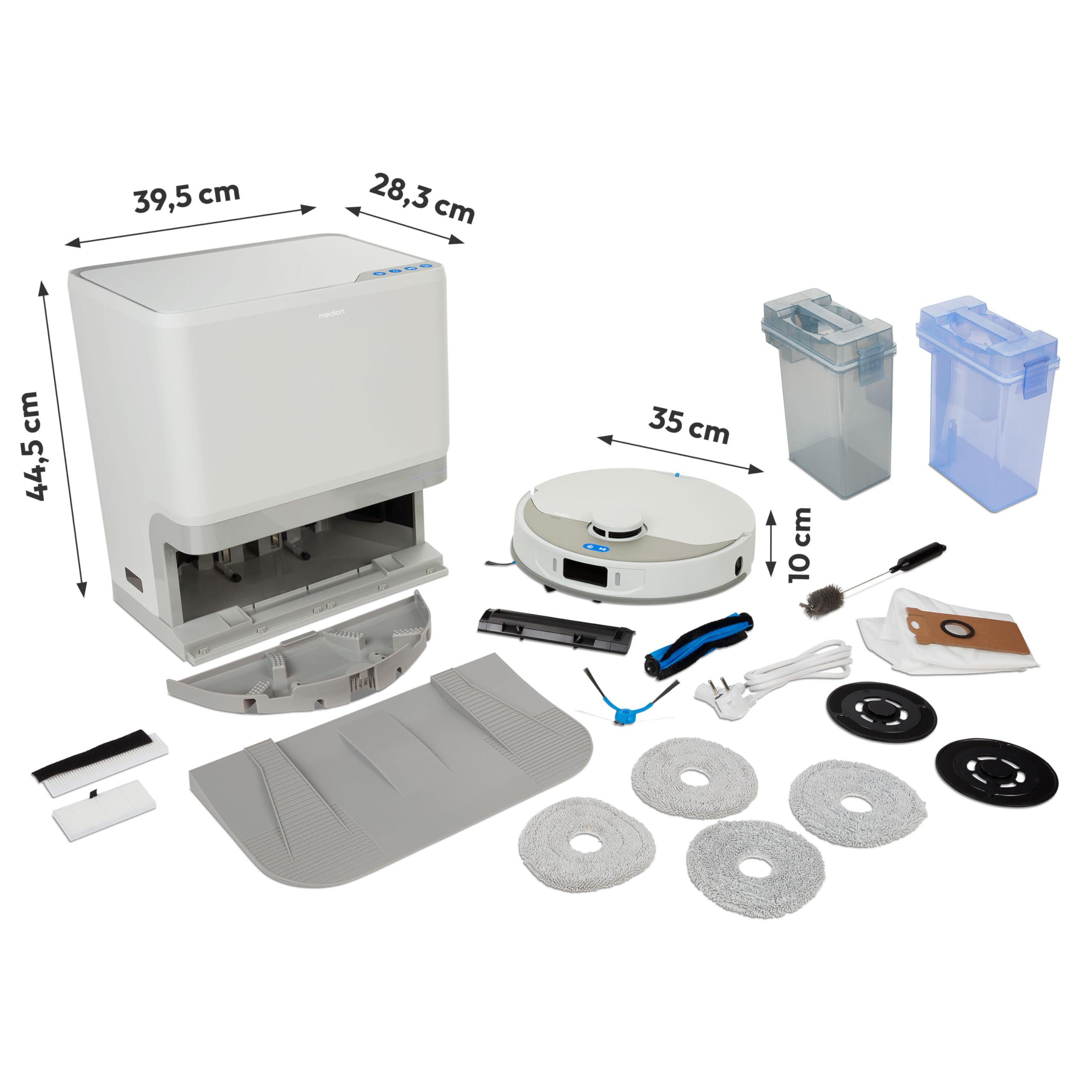 MEDION Robot aspirateur avec Station 3-en-1, Navigation Laser et Fonction serpillère X55 SW+ (Puissance d’Aspiration 10.000 Pa, brosses rotatives, Las