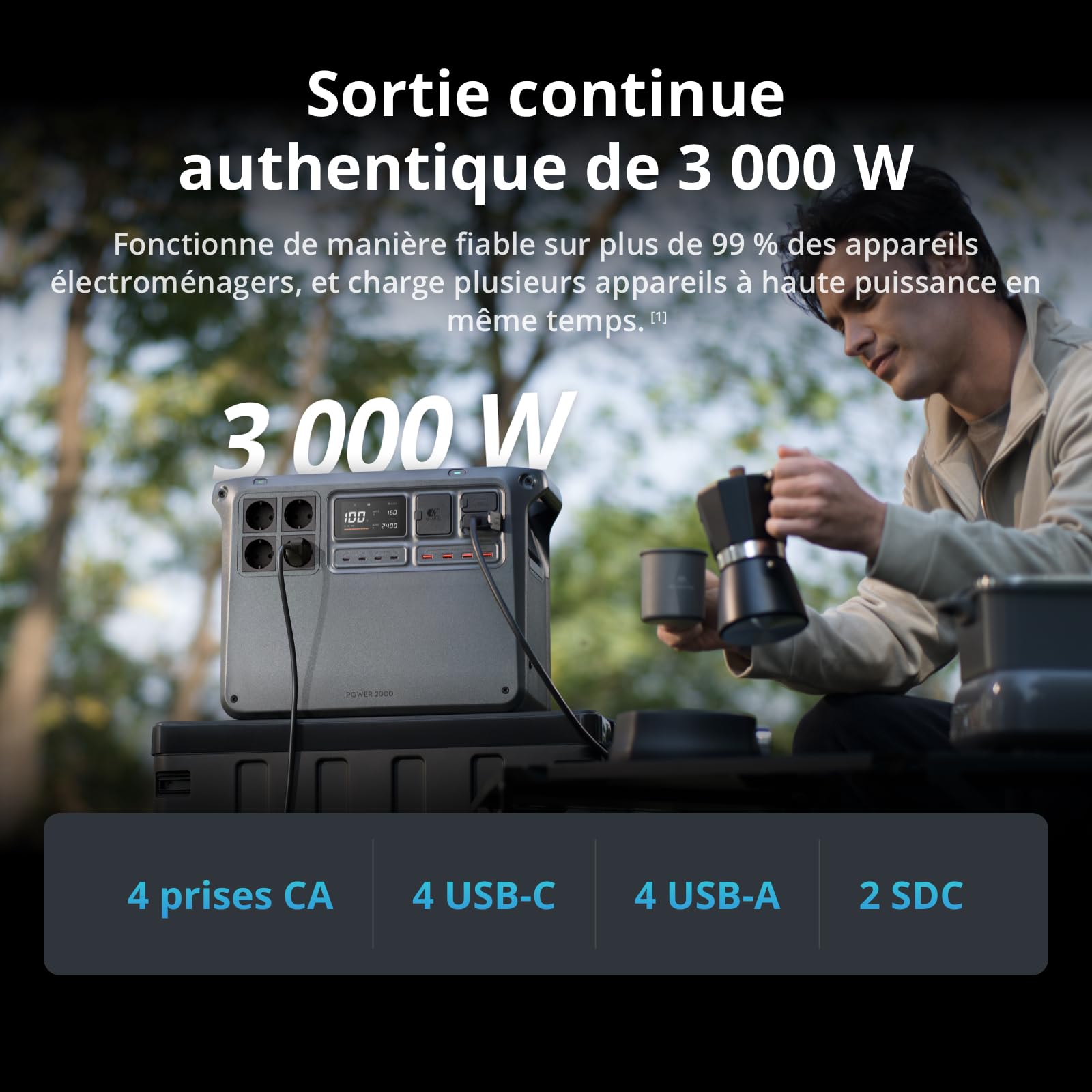 DJI Power 2000, station électrique portable 2 048 Wh (Batterie LFP), format compact, sortie stable de 3 000 W, recharge de 0–80% en 45 min, générateur électrique portable pour maison & camping
