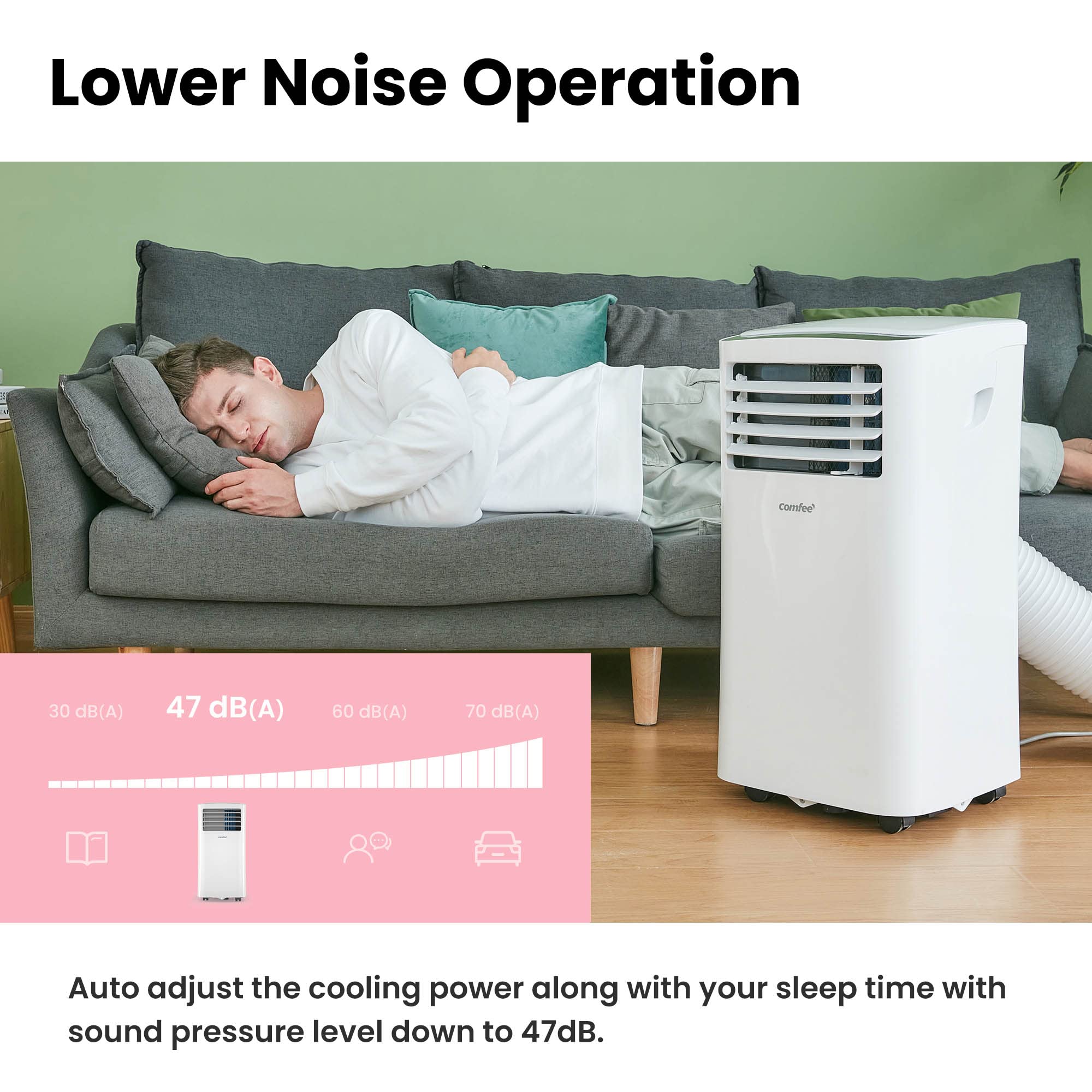 COMFEE' Climatiseur Mobile 9000 BTU/h 2,6kW, 3-EN-1 Refroidisseur Déshumidificateur Ventilateur, Fonction Follow me, Minuterie, Mode nuit, Pour salon et maison de 33㎡/88m³, MPPH-09CRN7, R290