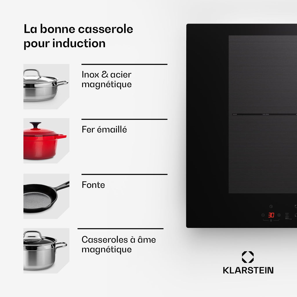 Klarstein Table de cuisson électrique induction encastrée 7000W 4 feux ThermoBoost