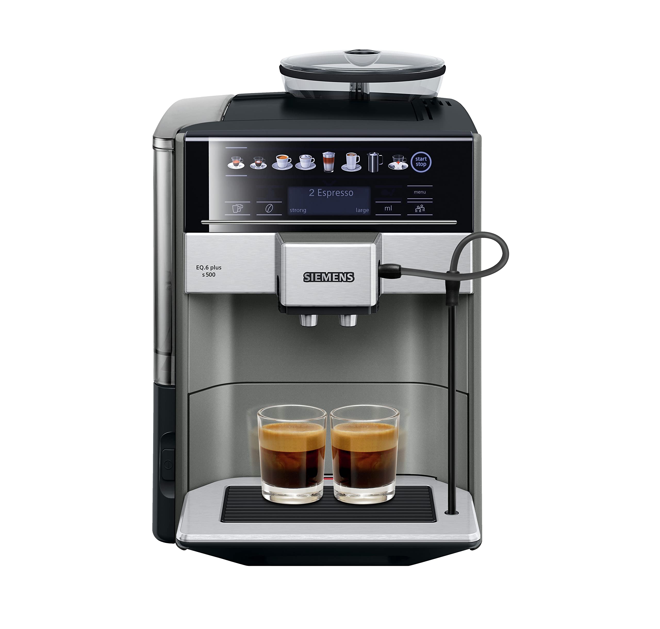 Siemens Set, machine à café tout automatique, EQ6 plus s500, aromaDouble Shot, système autoMilk Clean, gris/noir TE655203RW + BRITA Intenza filtre à eau TZ70003