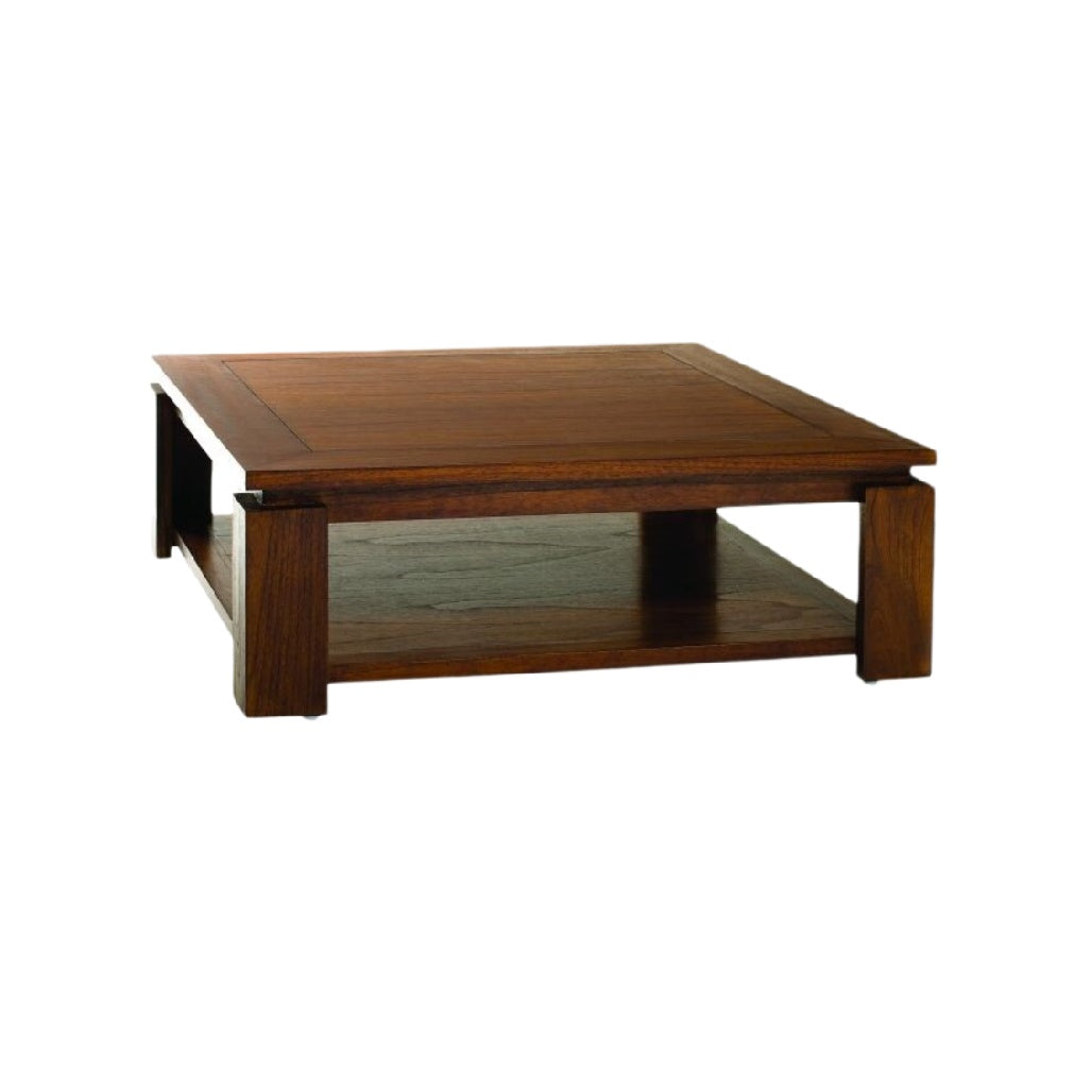 Table basse en bois massif, couleur marron foncé.