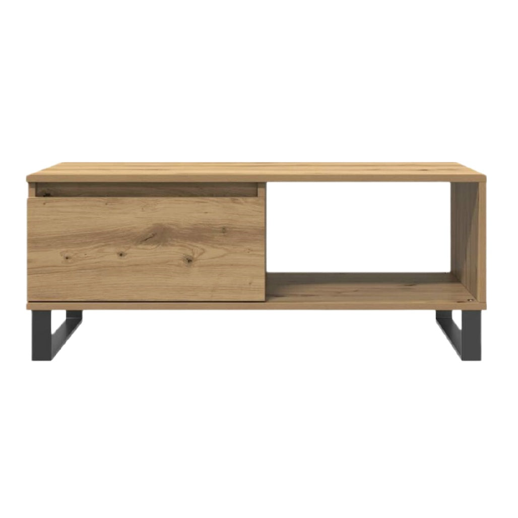 Table basse en bois naturel avec tiroir et étagère ouverte