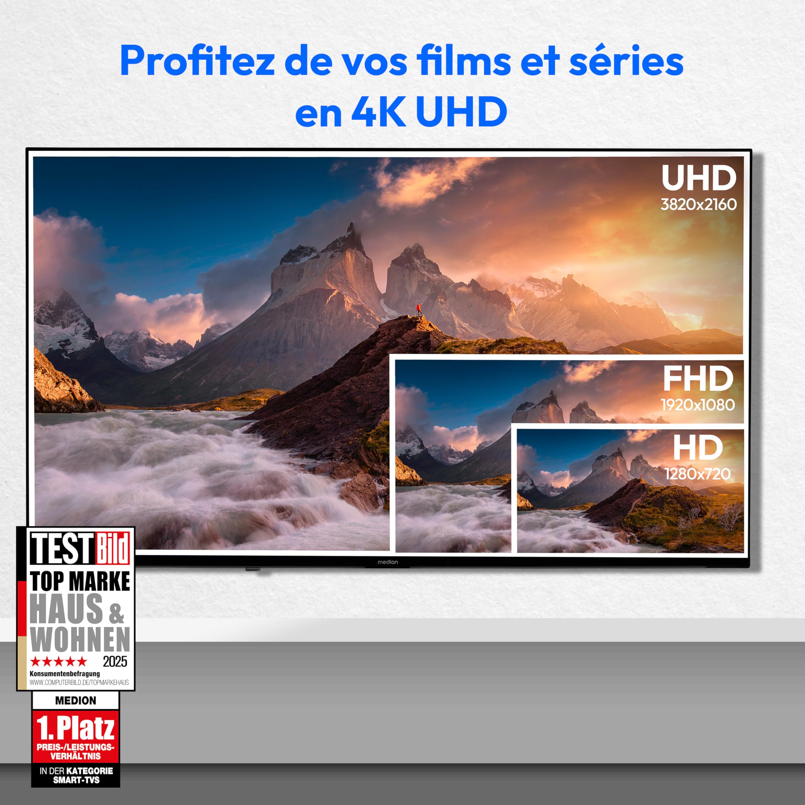 MEDION TV 55 Pouces 4K (138,8 cm) QLED Television (Smart TV 4K, Dolby Vision HDR, VIDAA Store, Prime Video, Disney+, DAZN, Paramount+, DTS X, Dolby Atmos, PVR, Bluetooth, MD 855600)