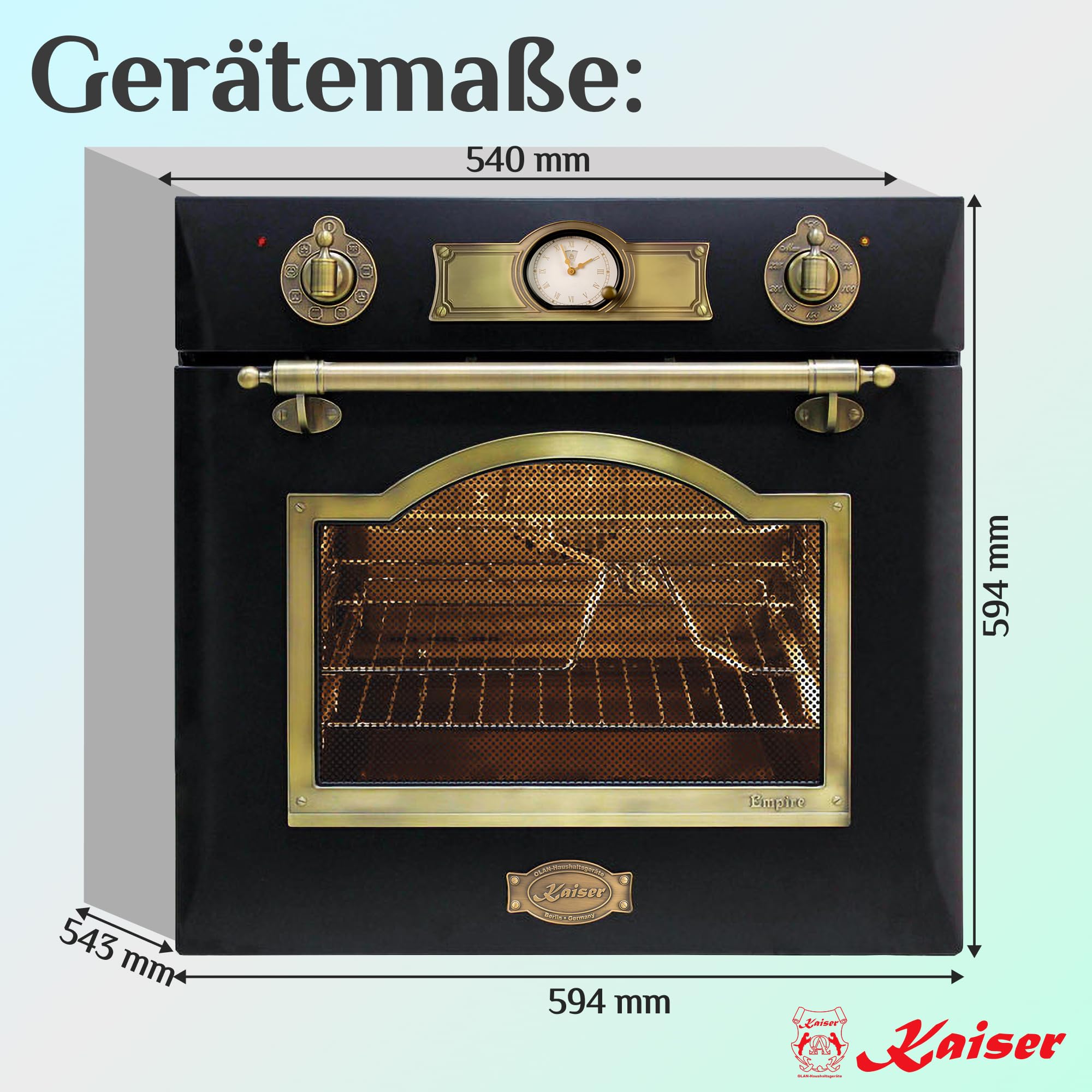 Kaiser - Four électrique encastrable de style Empire - 60 cm - Autoportant - Par Kaiser, fabricant de luxe - 67 litres - Four encastré avec boutons de commande, poignées de porte et moulures en métal solide - Système de nettoyage par catalyse - Four avec