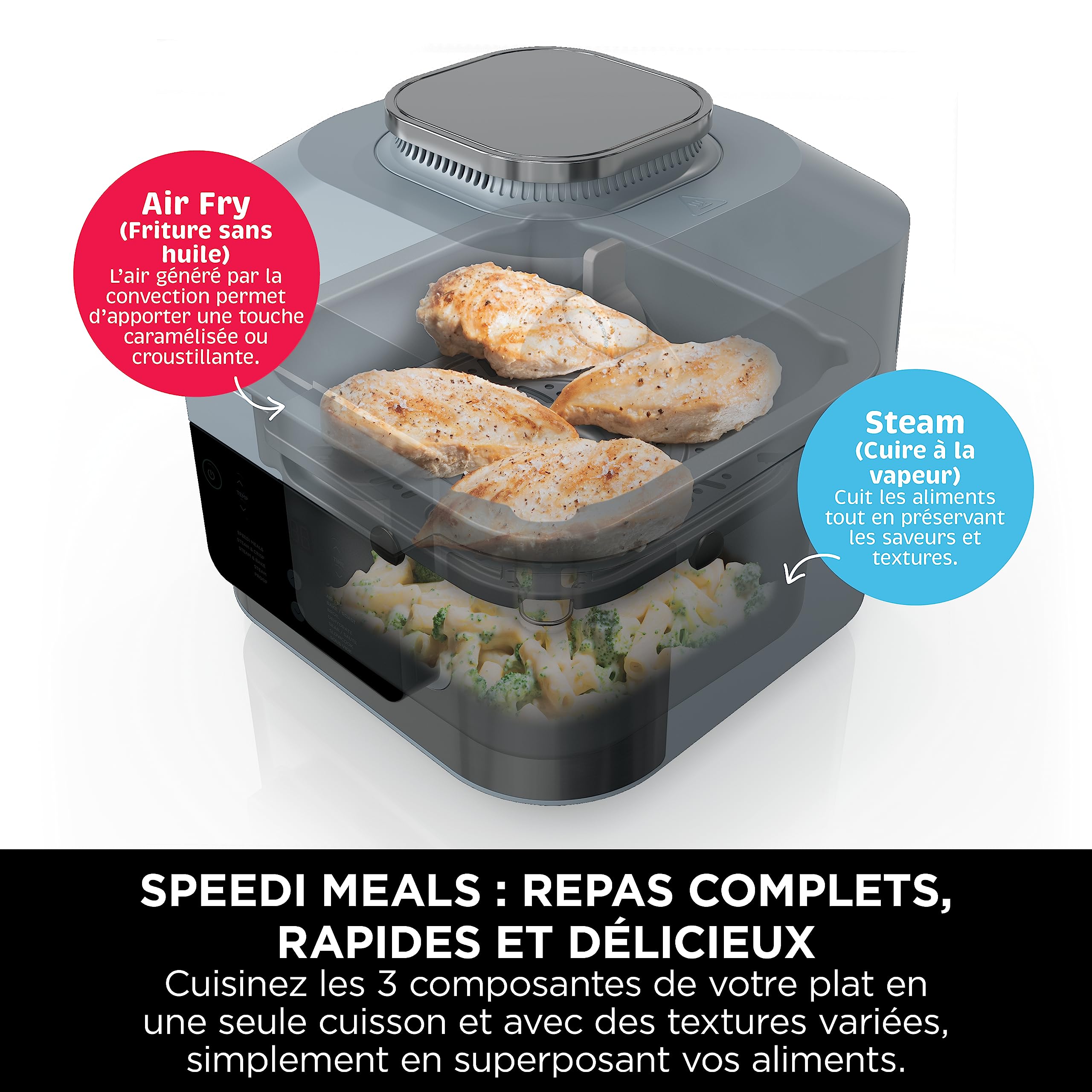 Ninja Speedi 10-en-1 Cuiseur rapide, Air Fryer, Friteuse à air et Multicuiseur, 5.7L, Repas pour 4 en 15 minutes, Vapeur, Gril, Cuire au four, Rôtir, Saisir, Mijoter et plus, Gris Sel de Mer, ON400EU