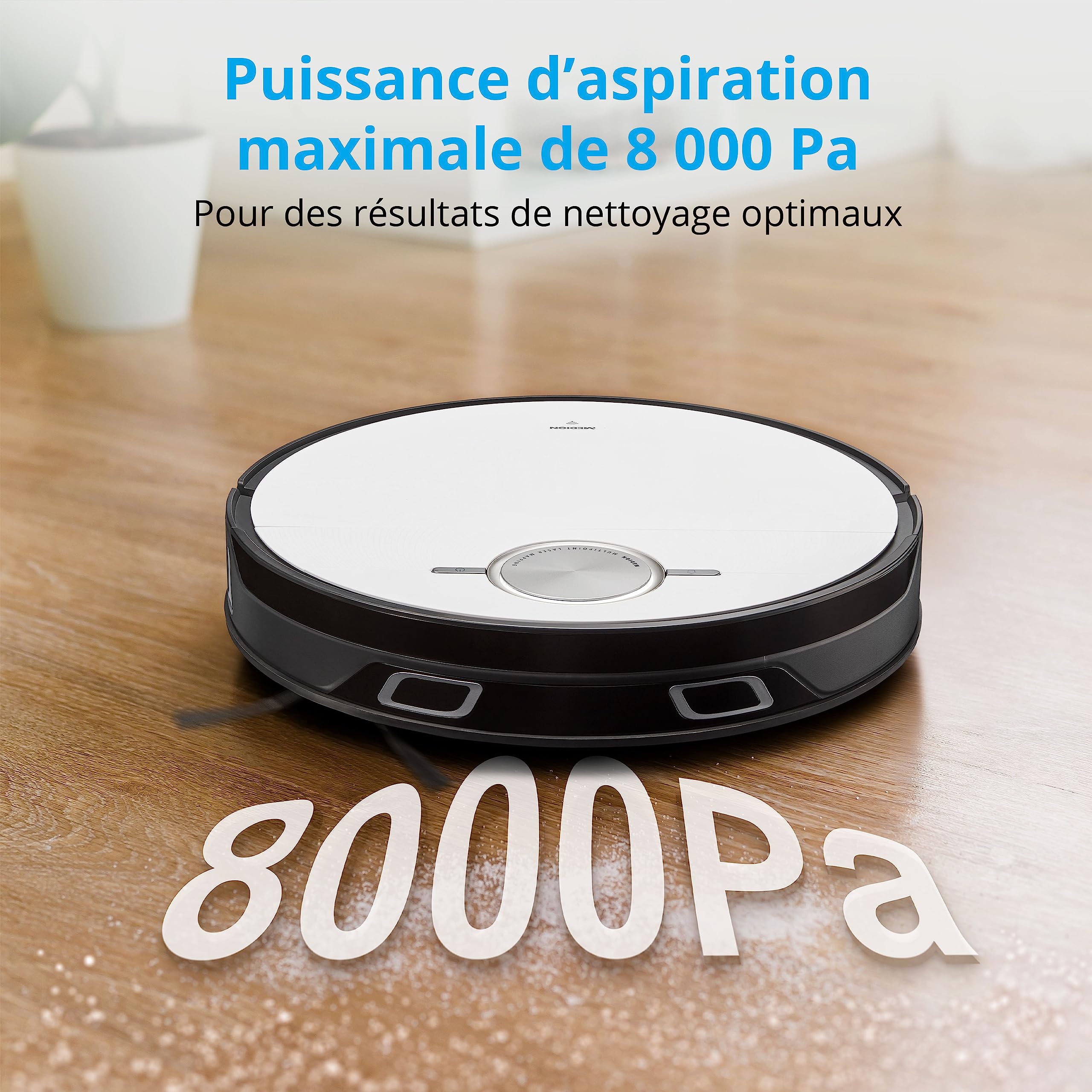 MEDION Robot aspirateur avec Station d'aspiration et de Balayage X50 SW (Navigation Laser, 8 000 Pa, aspirateur 2en1 Alexa, Un Plan précis, Zones Go & NoGo, Plusieurs étages)