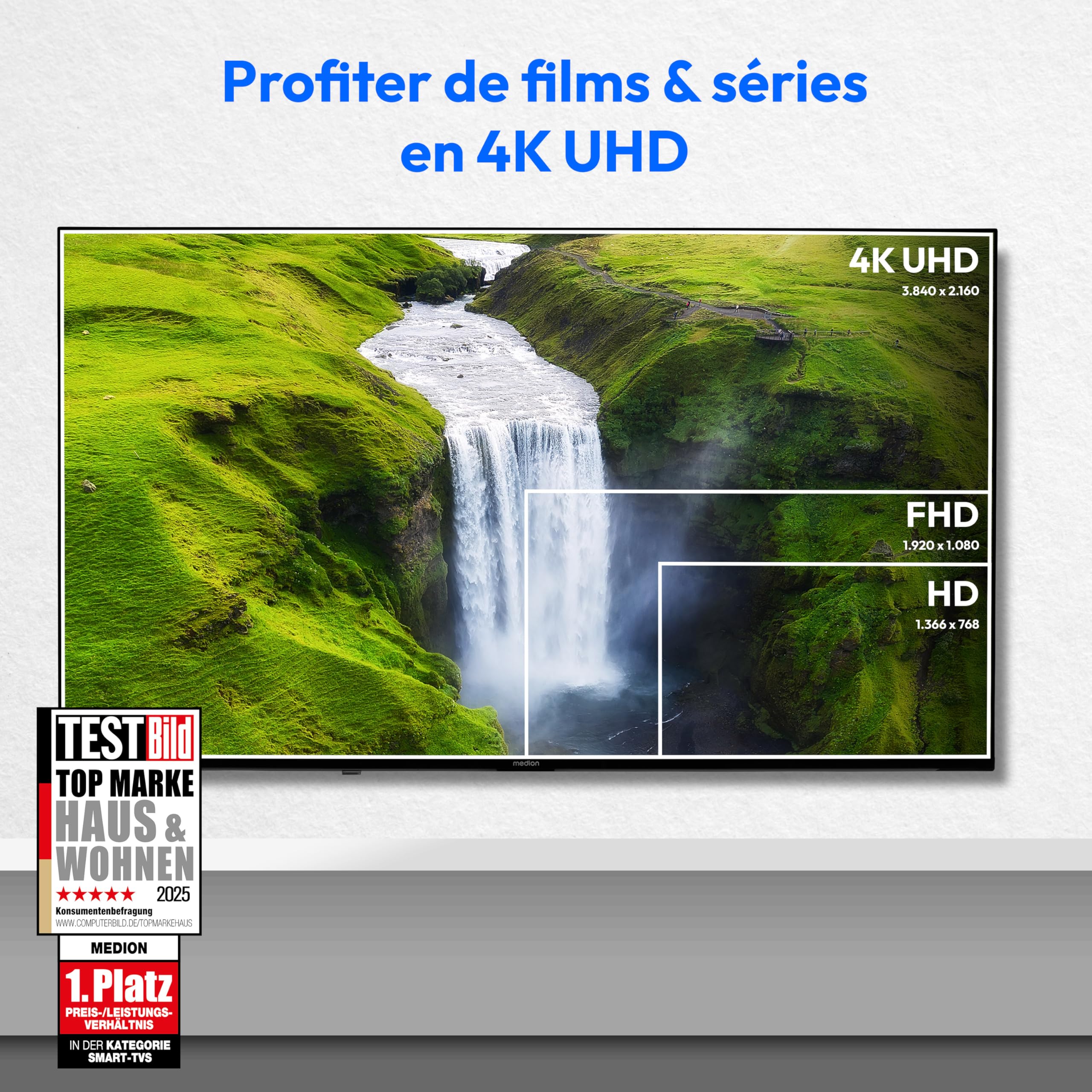 MEDION TV 43 Pouces (108 cm) QLED Television (Smart TV, 4K, Dolby Vision HDR, Prime Video, Disney+, Dolby Atmos, DTS X, Compatible avec Google TV, PVR, Bluetooth, MD 843700)