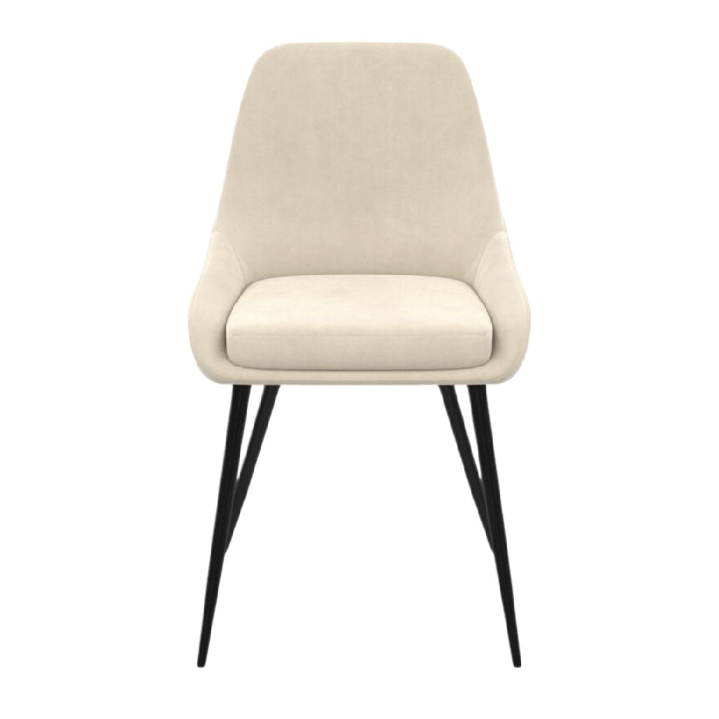 Chaise moderne en velours beige avec pieds en métal noir